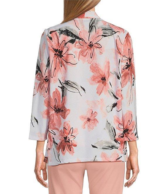 Multiples Knit Pink Print 3/4 Sleeve Open-Front Matching Tank Top Set Product Image