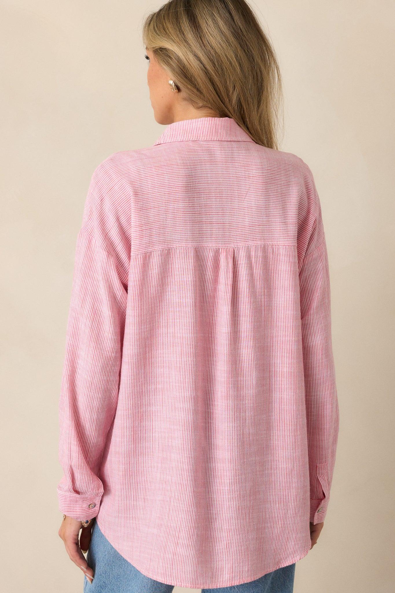 What Do You Mean Porcelain Rose Stripe Button Front Blouse Product Image