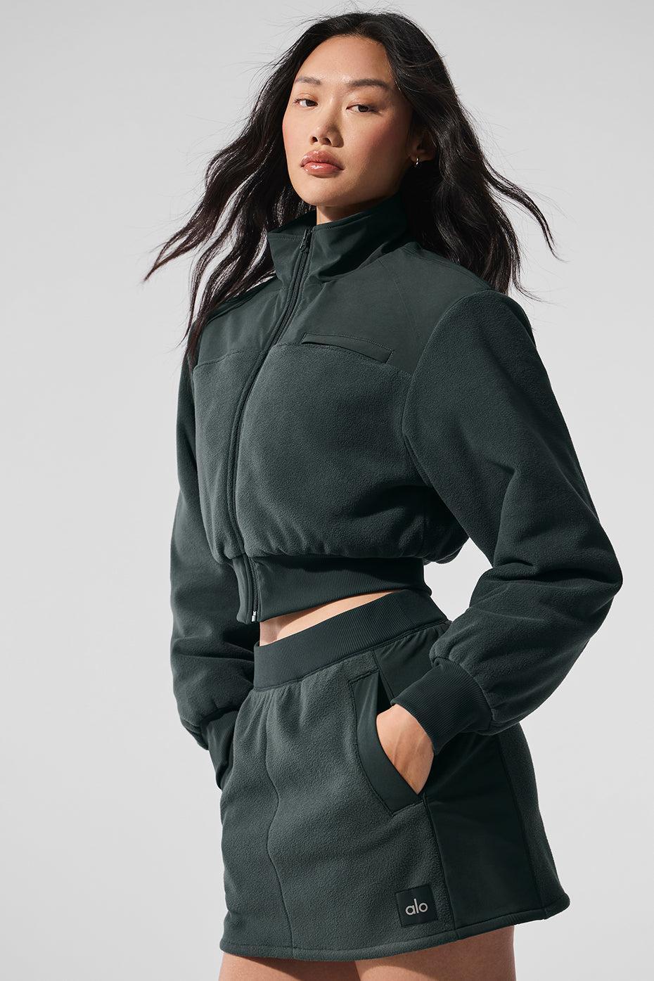 Polar Fleece Cropped Wintry Mix Jacket - Charcoal Green Product Image