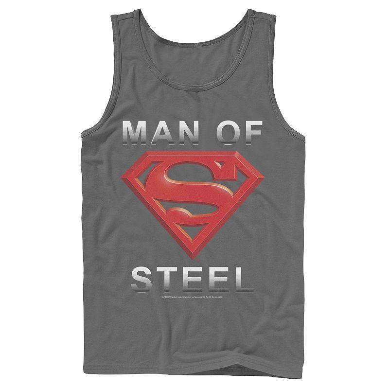 Mens DC Comics Superman Man Of Steel Text Logo Tank Top Grey Product Image