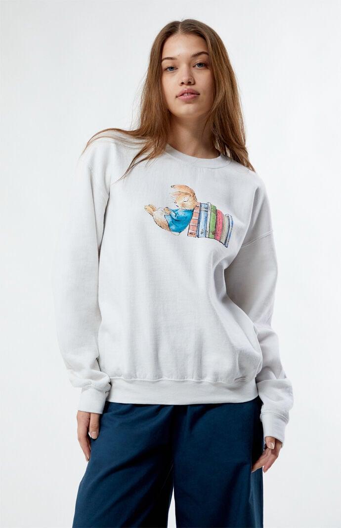 Women's Peter Rabbit Sleeping Books Crew Neck Sweatshirt Product Image