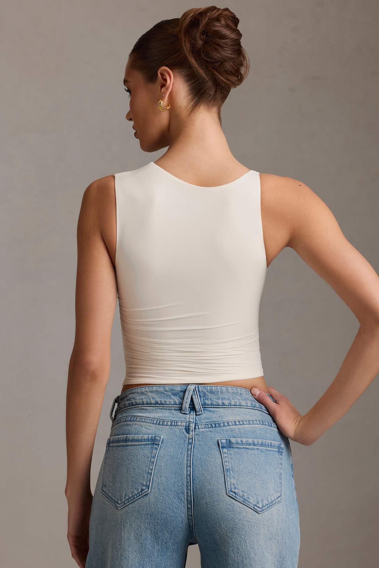 Asymmetric Ruched Tank Top in Vanilla Product Image