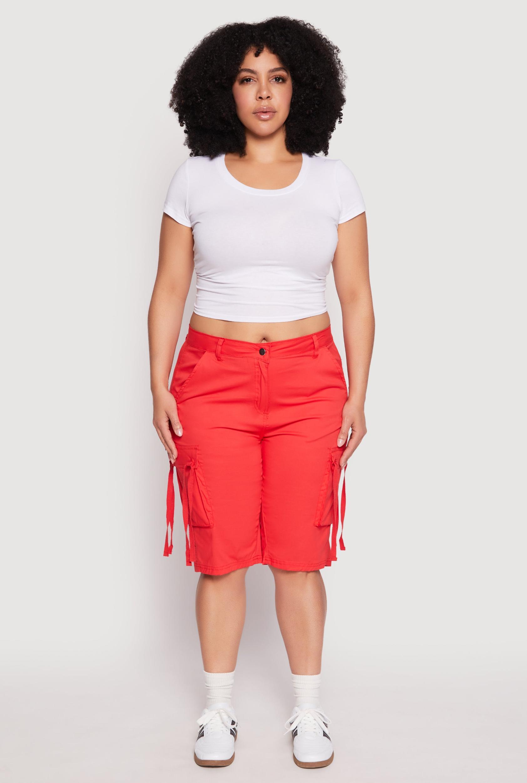 Womens Plus Size Tie Cargo Pocket Bermuda Shorts Product Image