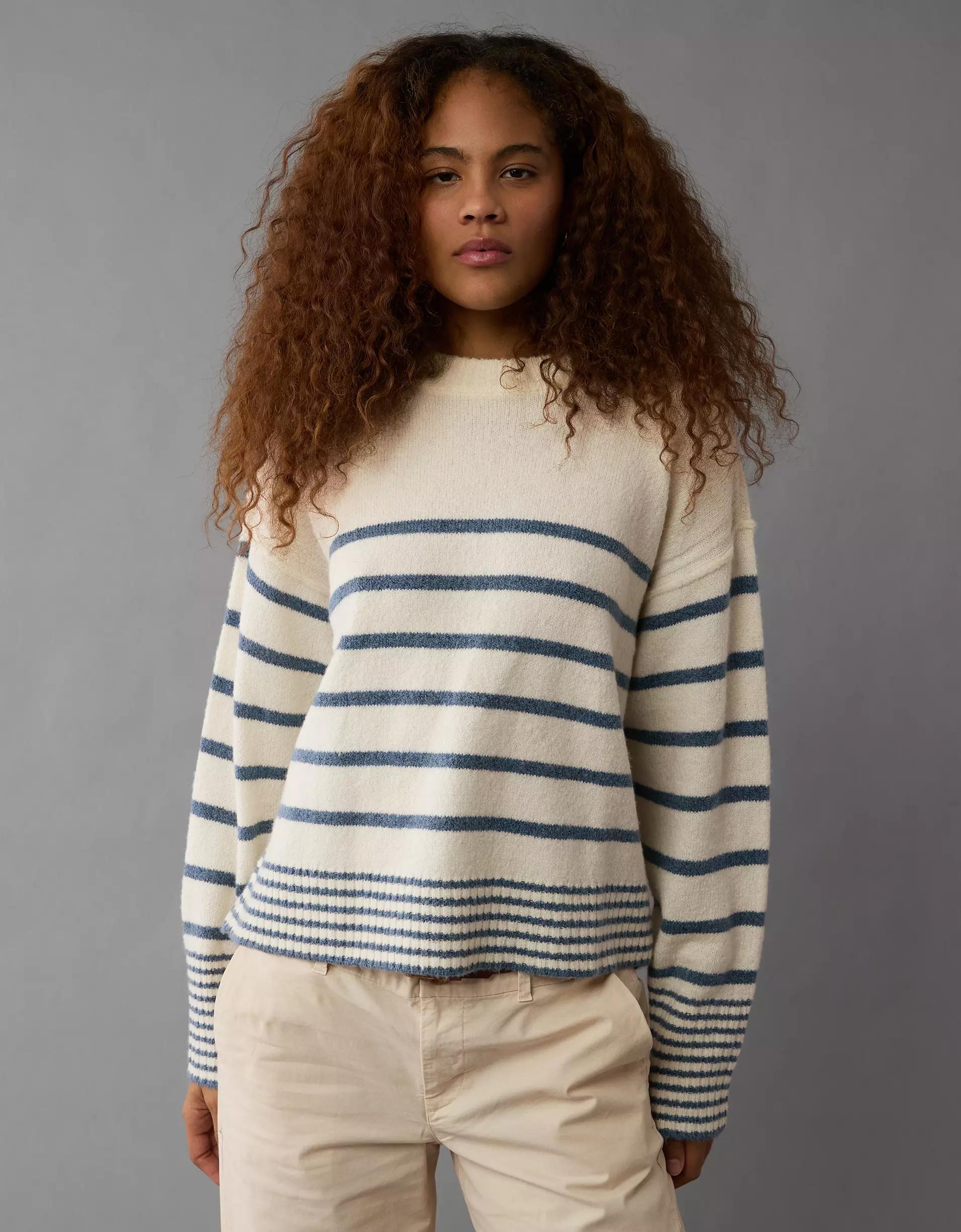 AE Whoa So Soft Striped Crew Neck Sweater Product Image