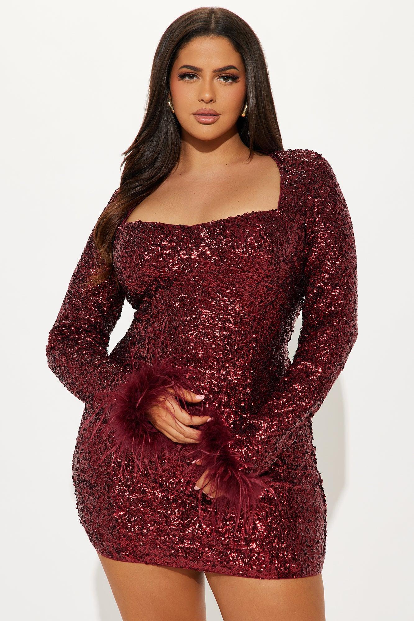 Snowflake Sequin Mini Dress - Wine Product Image