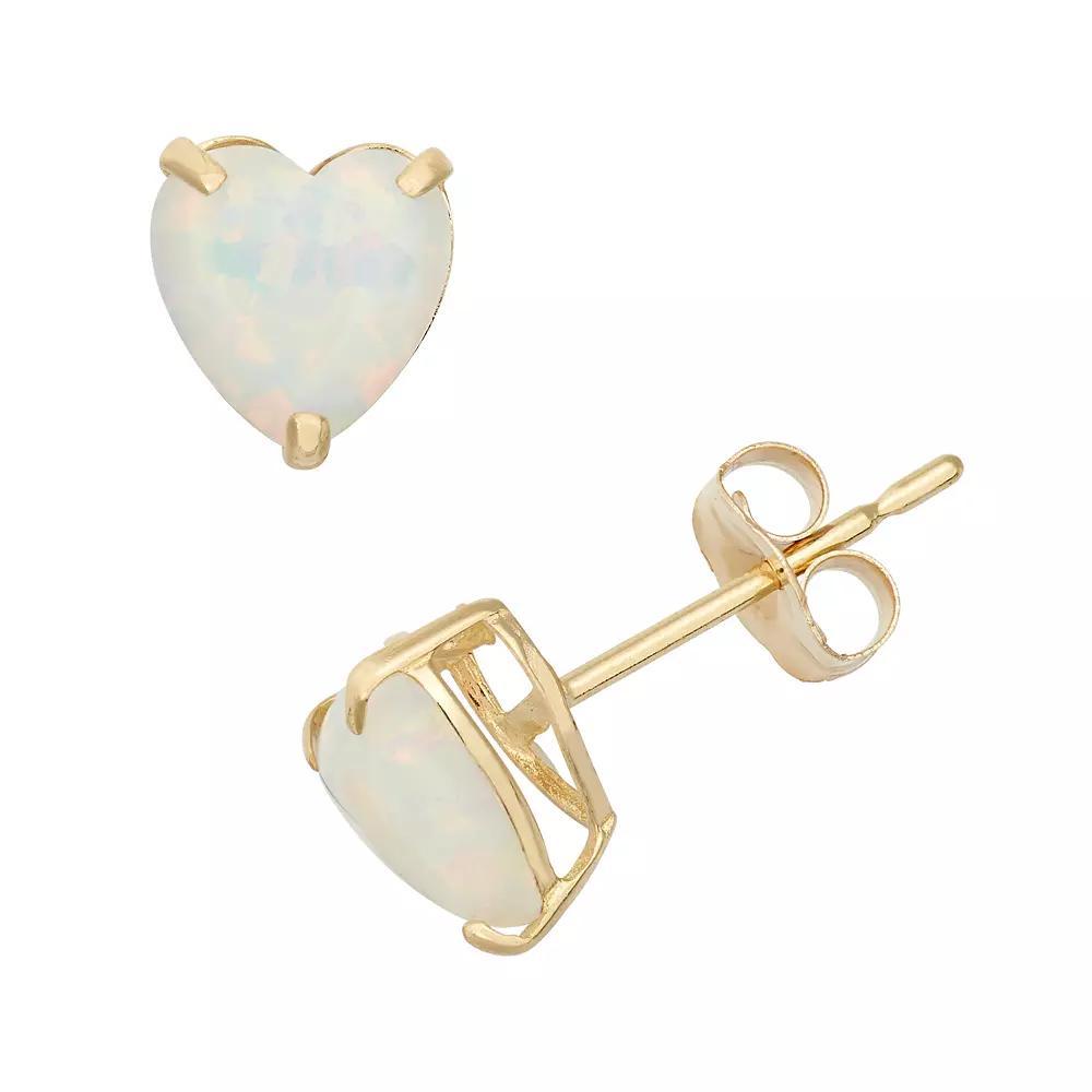 Designs by Gioelli Lab-Created Opal 10k Gold Heart Stud Earrings, Women's, White Product Image
