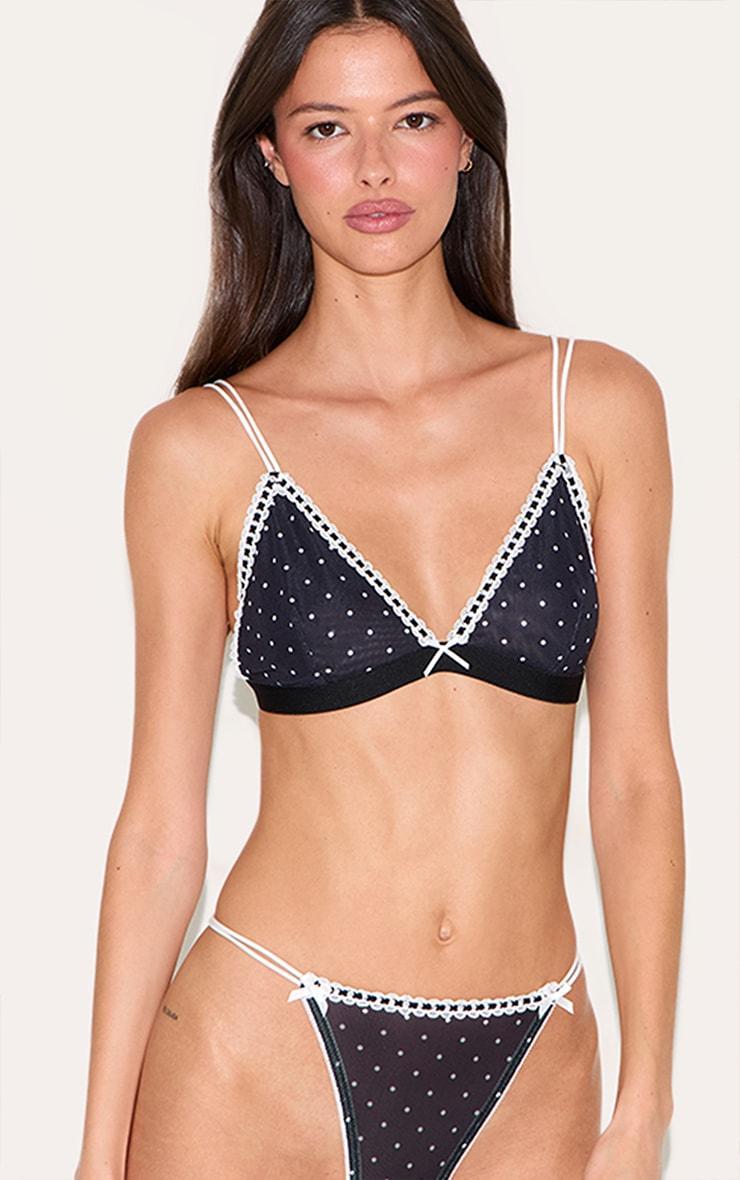 Black Polka Dot Mesh Triangle Lingerie Set Product Image