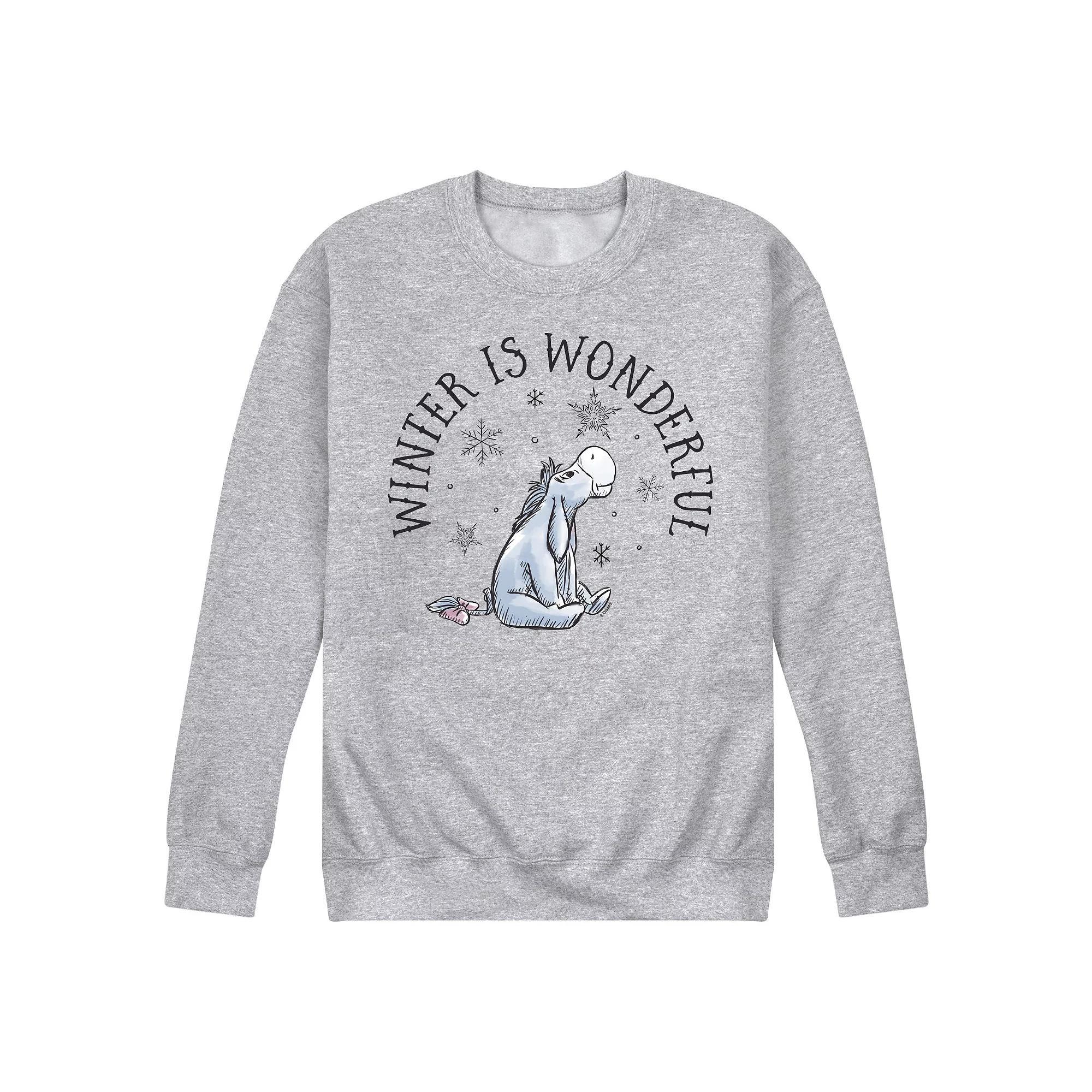 Disney's Winnie The Pooh Men's Winter Is Wonderful Fleece Sweatshirt, Size: Large, Grey Gray Product Image