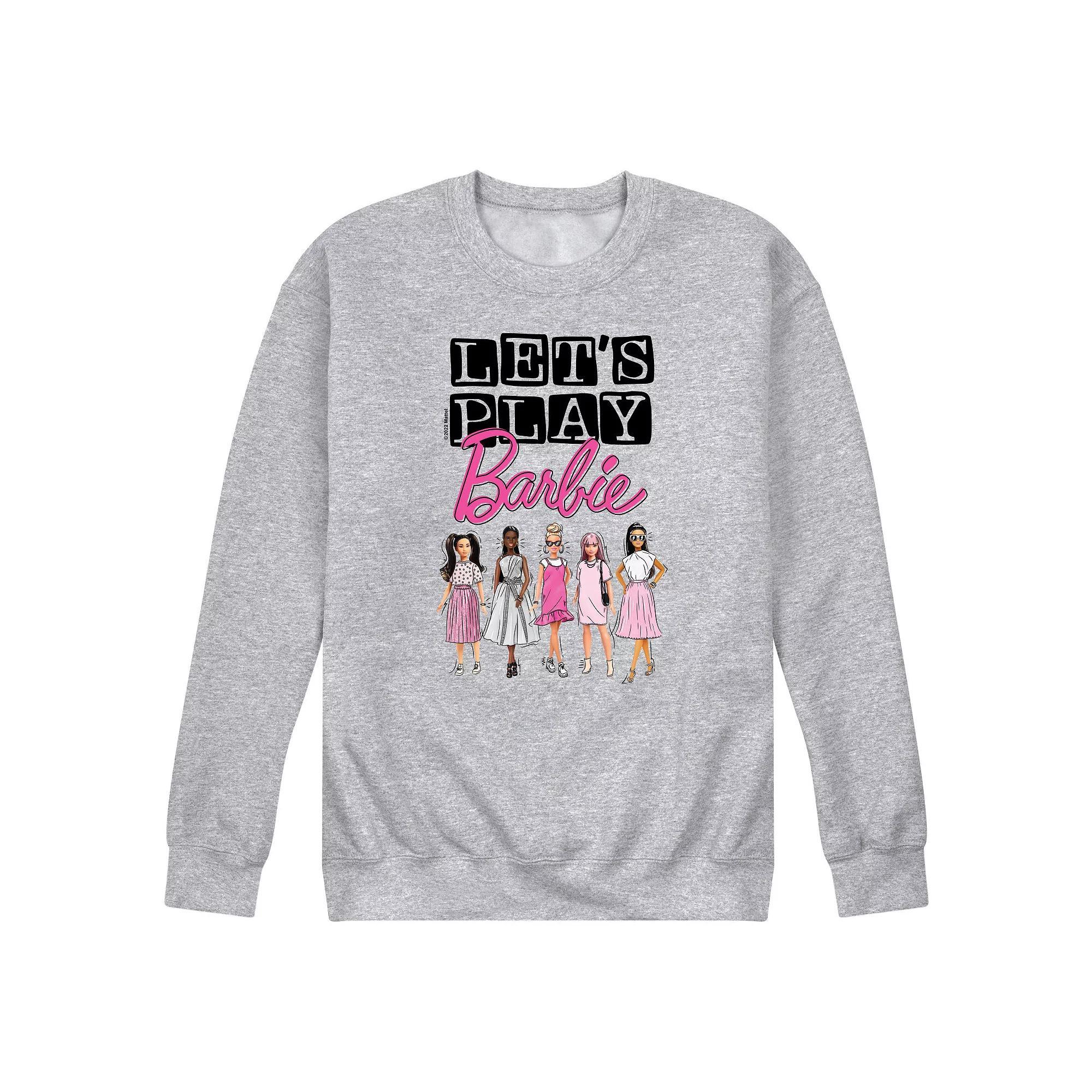 Men's Barbie Let's Play Barbie Fleece Sweatshirt, Size: XL, Gray Product Image