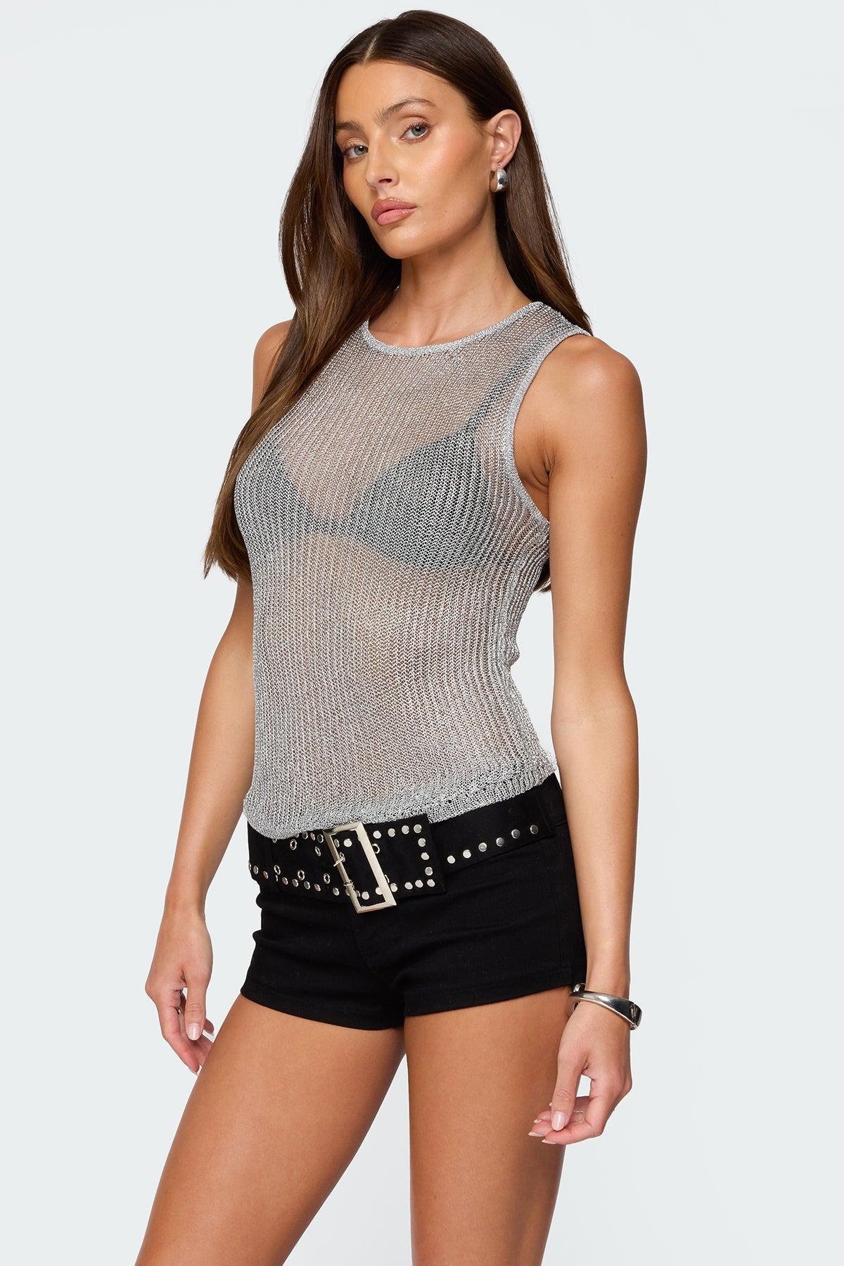 Amalya Shiny Sheer Knit Top Product Image