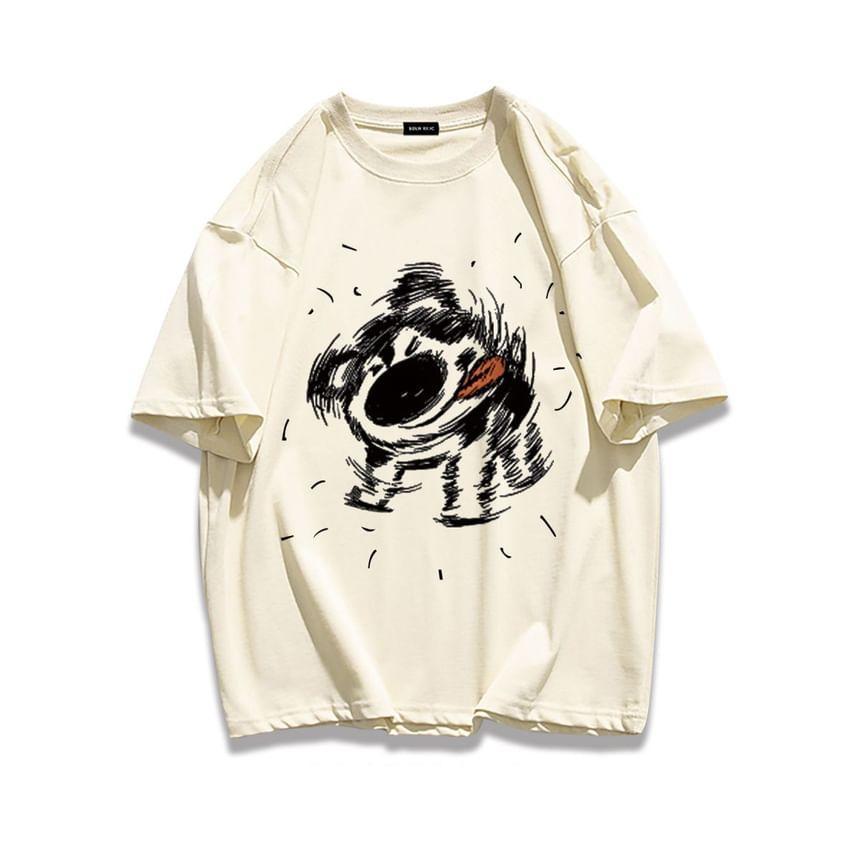 Short-Sleeve Round Neck Dog Print T-Shirt Product Image