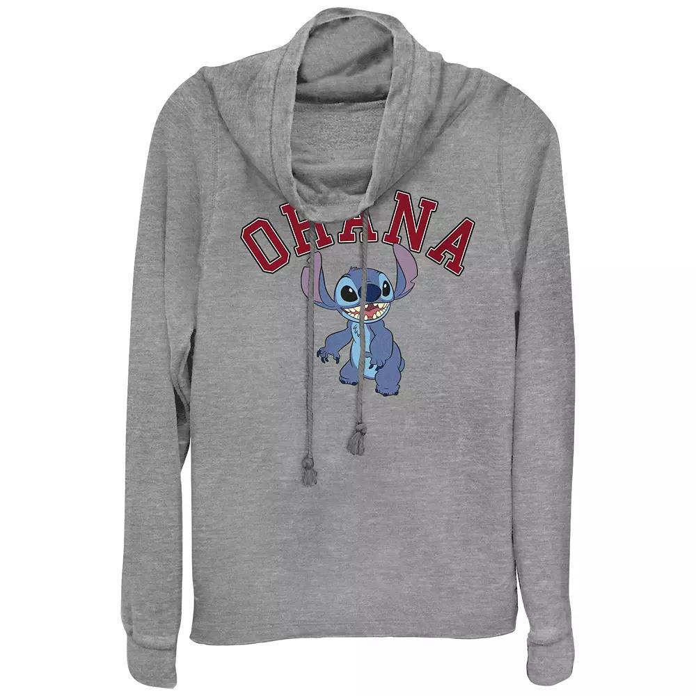 Juniors' Lilo & Stitch Ohana Varsity Stitch Cowlneck Graphic Lightweight Long Sleeve, Girl's, Size: Large, Gray Grey Product Image