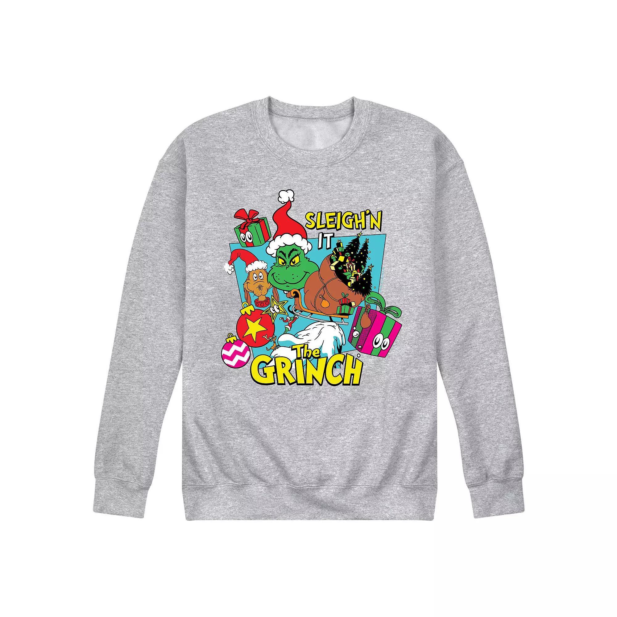 Men's Dr. Seuss The Grinch Sleigh'n It Fleece Sweatshirt, Size: XL, Grey Gray Product Image