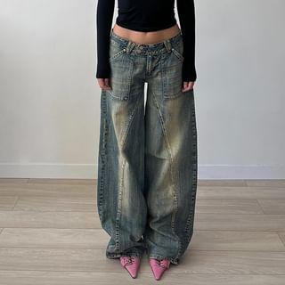 Low Waist Washed Loose-Fit Wide-Leg Jeans Product Image