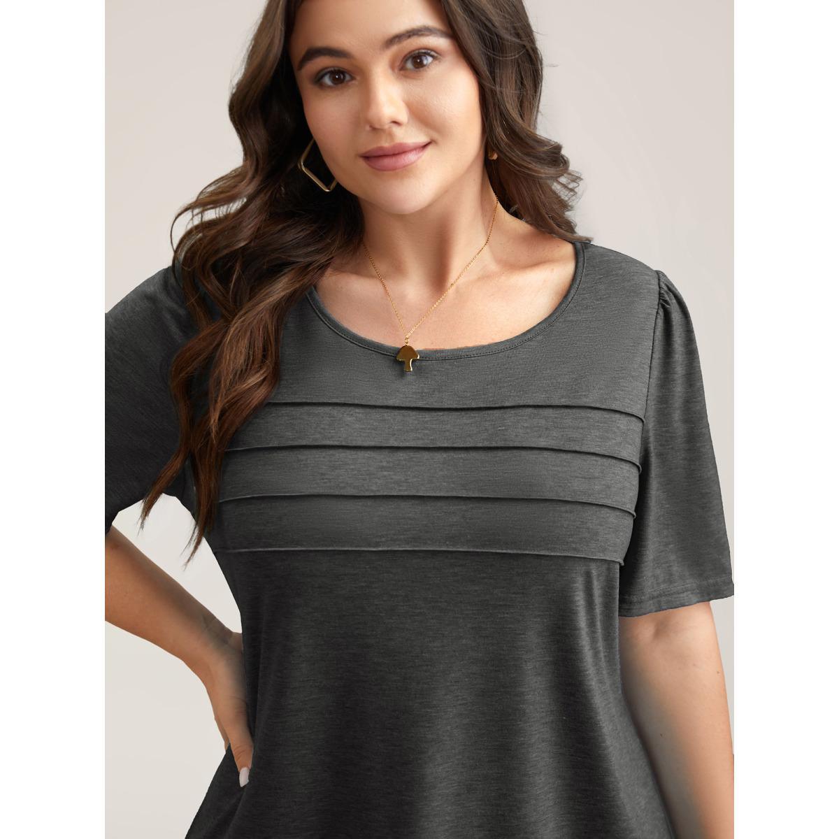 Plus Size Seamed Round Neck Fitted T-Shirt DarkGray Women Leisure Tucked seam Round Neck Casual T-shirts BloomChic 26/4X Product Image