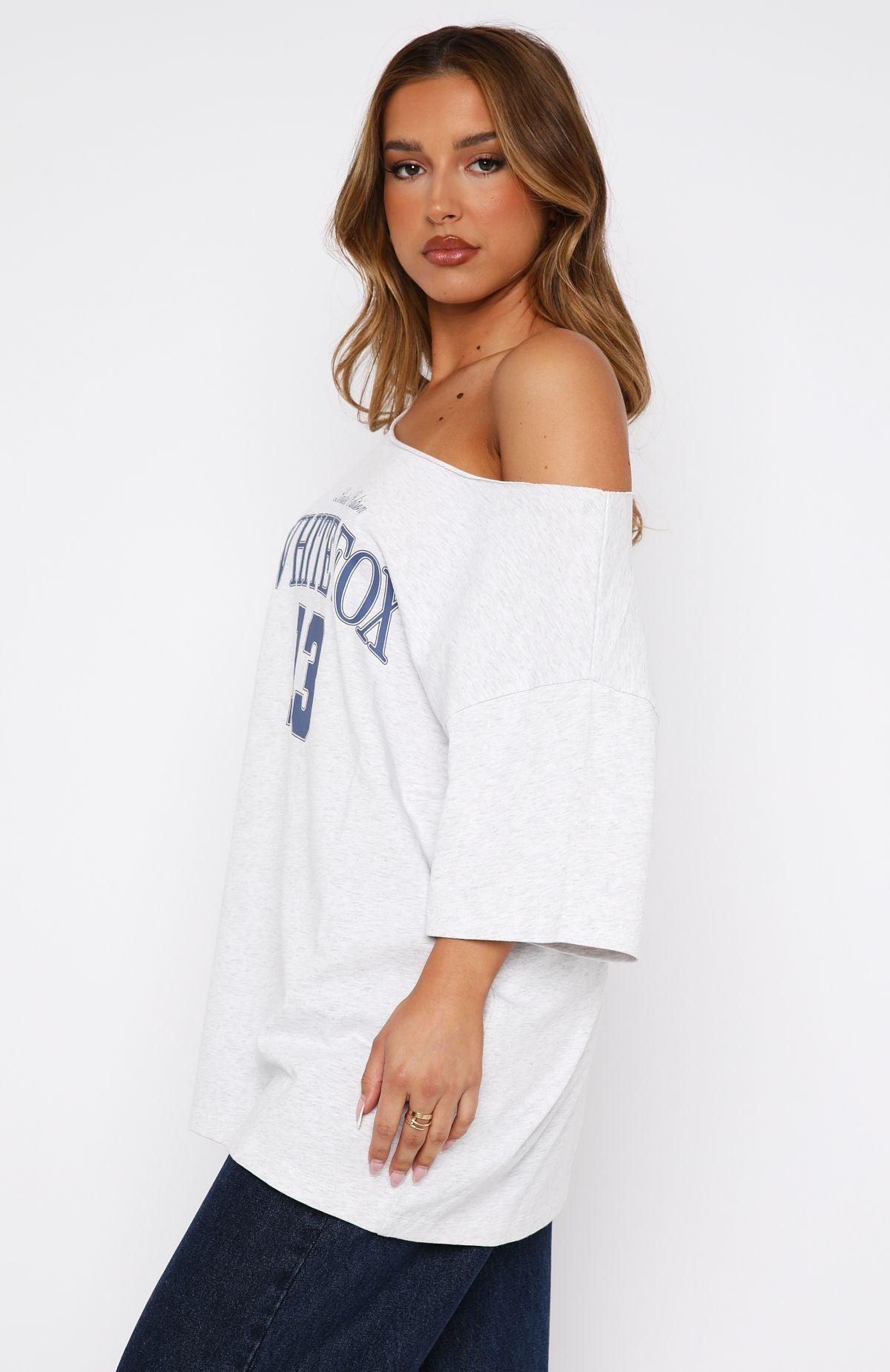 Everything In Time Off Shoulder Oversized Tee Grey Marle Product Image