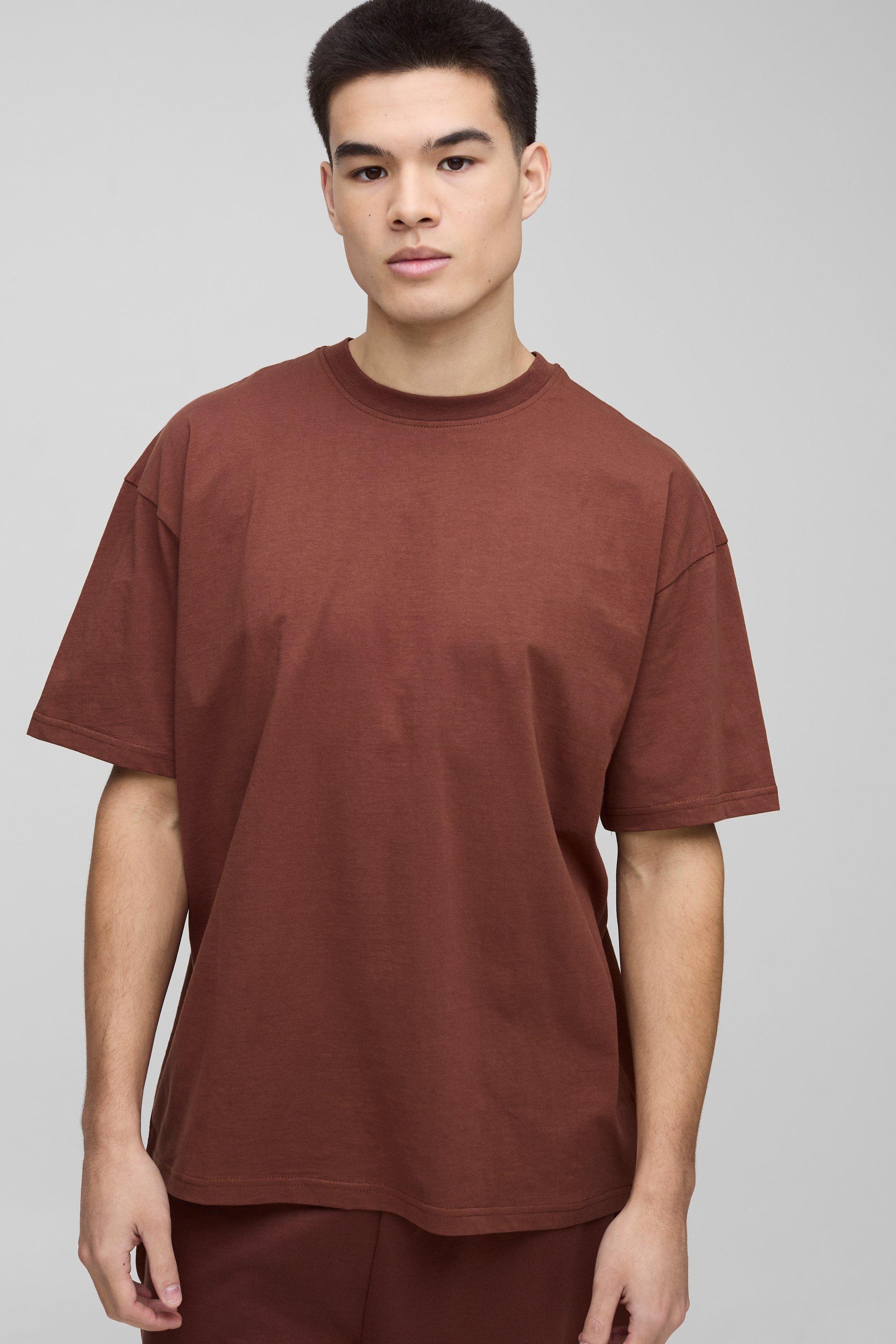 Mens Oversized Basic Crew Neck T-shirt - Brown Product Image