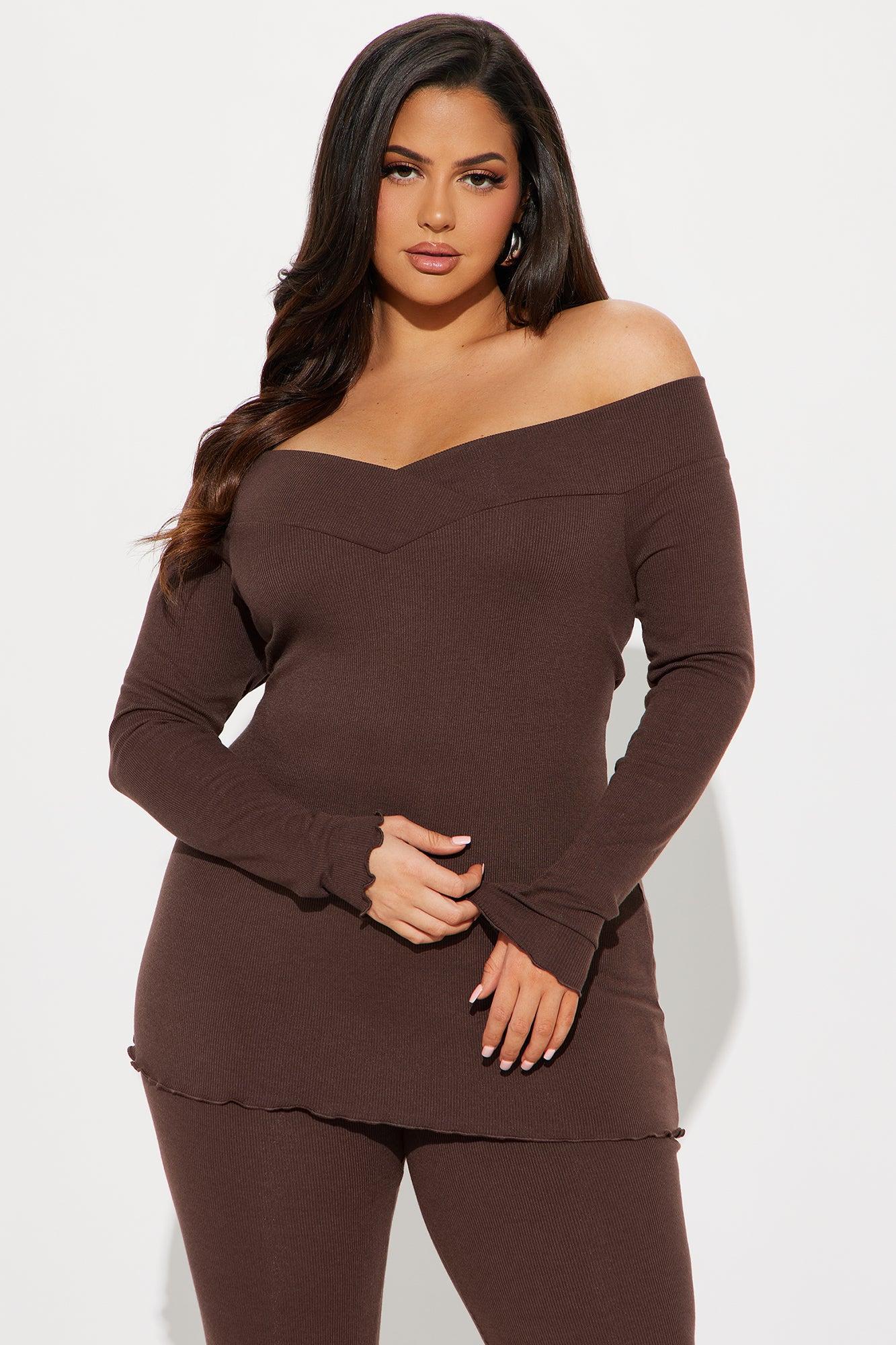 Stassi Off Shoulder Pant Set - Brown Product Image