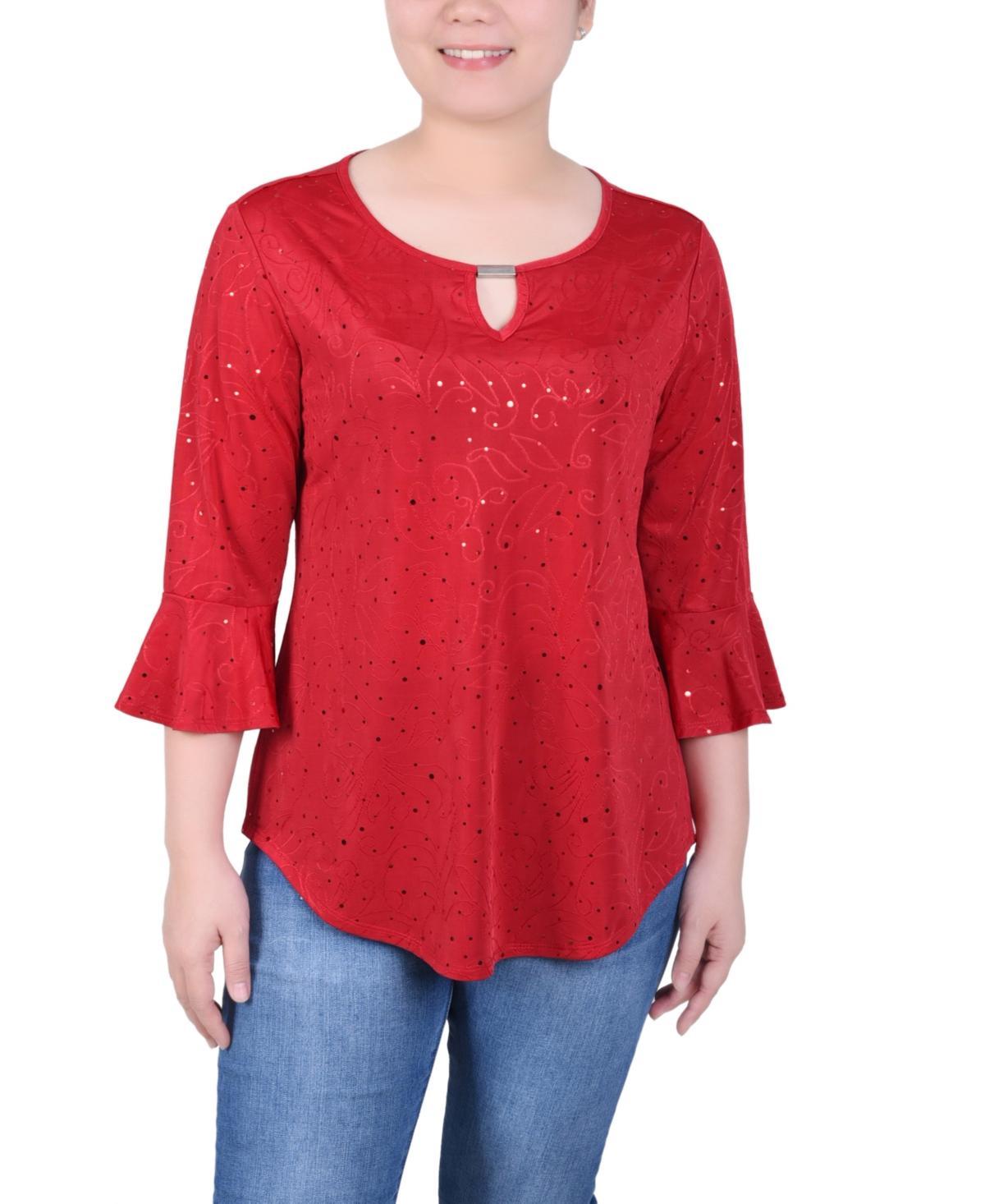 Ny Collection Petite 3/4 Bell Sleeve Top with Hardware Product Image