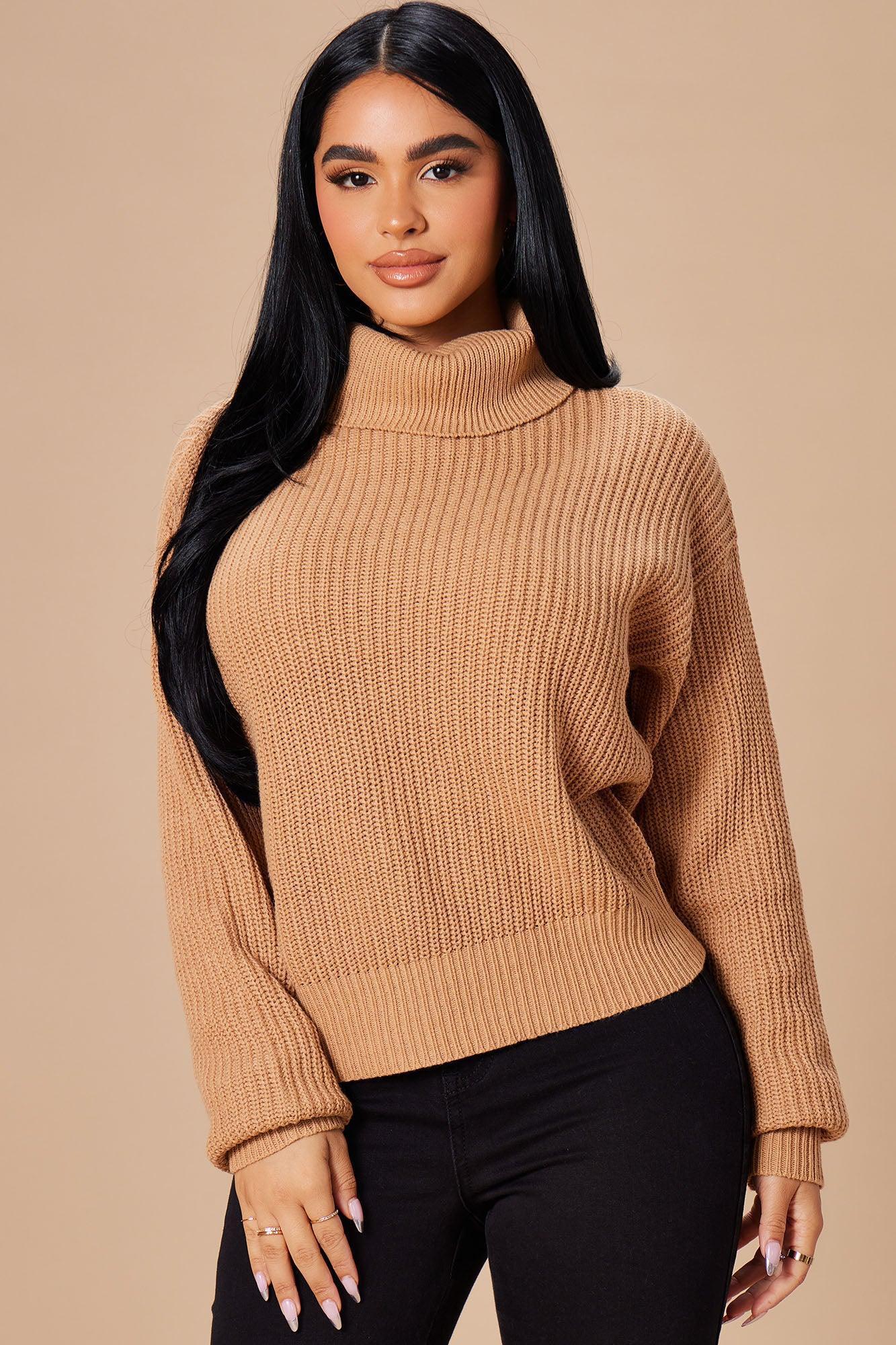 Roll With The Flow Turtleneck Sweater - Camel Product Image