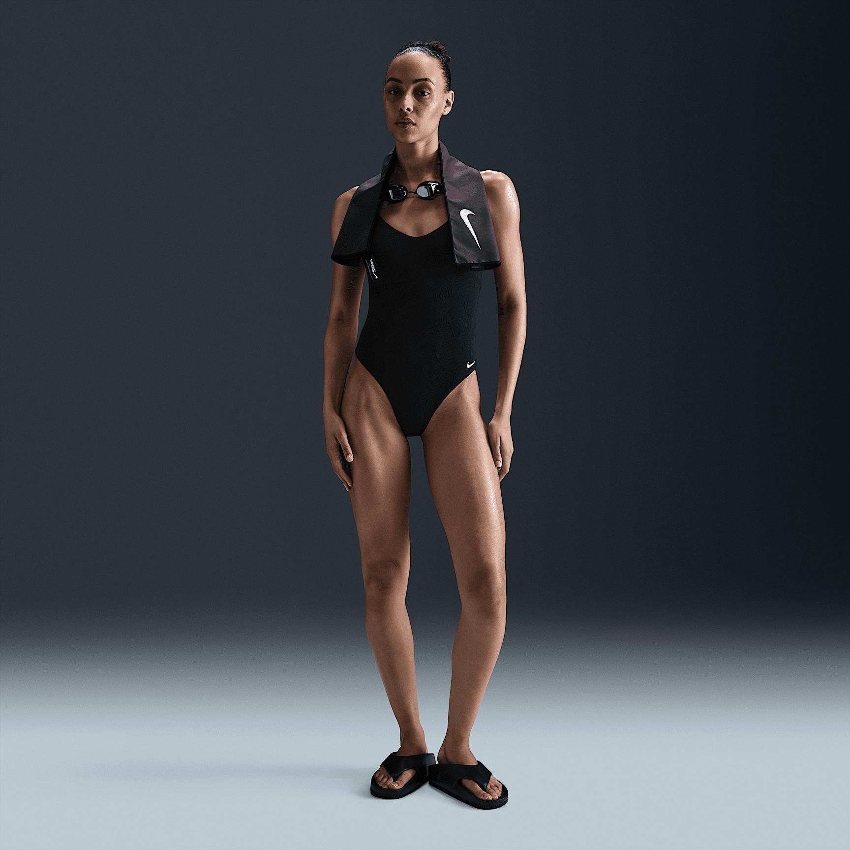 Nike Womens Swim Water Texture V-Neck One-Piece | NESSF261-001 Product Image