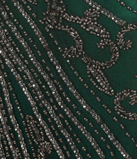 Pisarro Nights Mesh Short Sleeve Beaded Sheath Gown Product Image