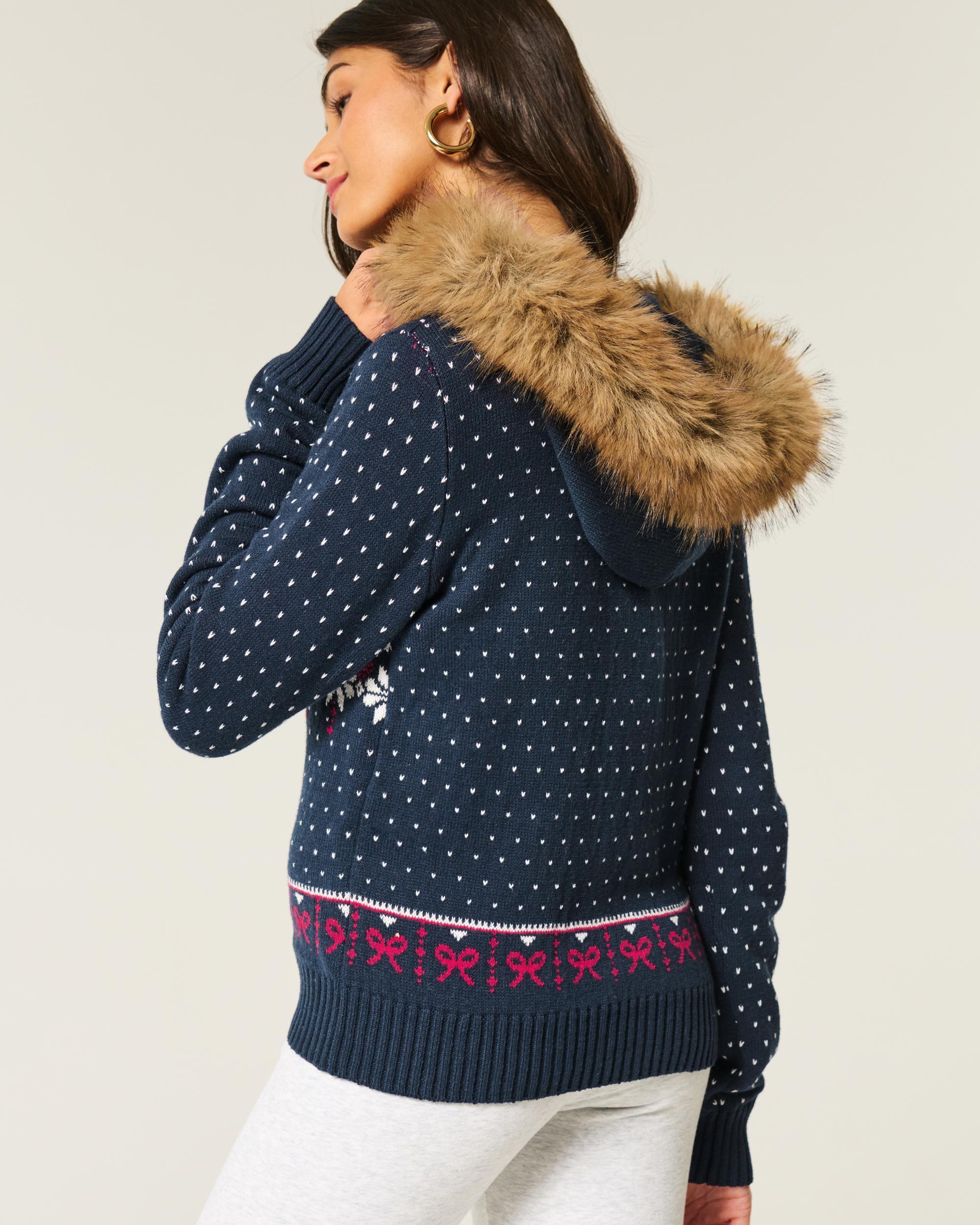 Hooded Fair Isle Zip-Up Sweater Product Image