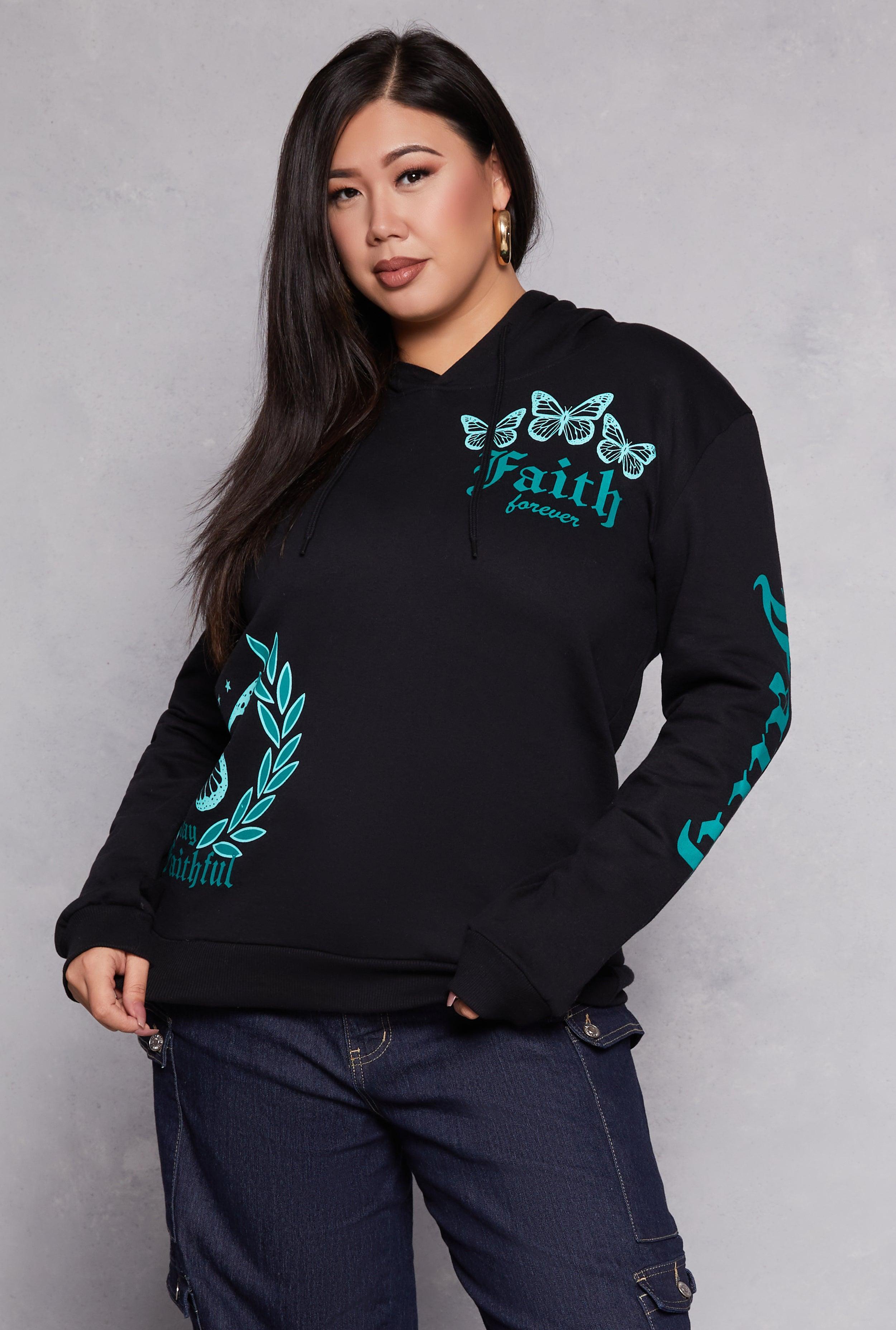 Womens Plus Size Faith Forever Butterfly Graphic Hoodie Product Image