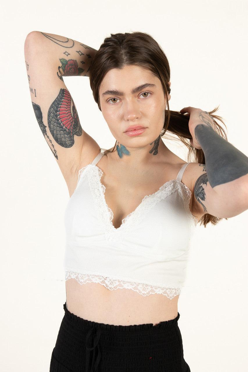 White Lace Trim Bralette Product Image