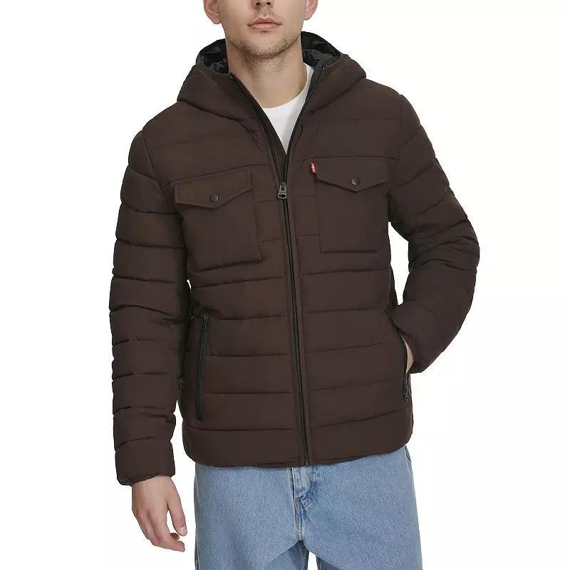 Mens Levis Stretch Two Pocket Quilted Hooded Jacket Green Product Image