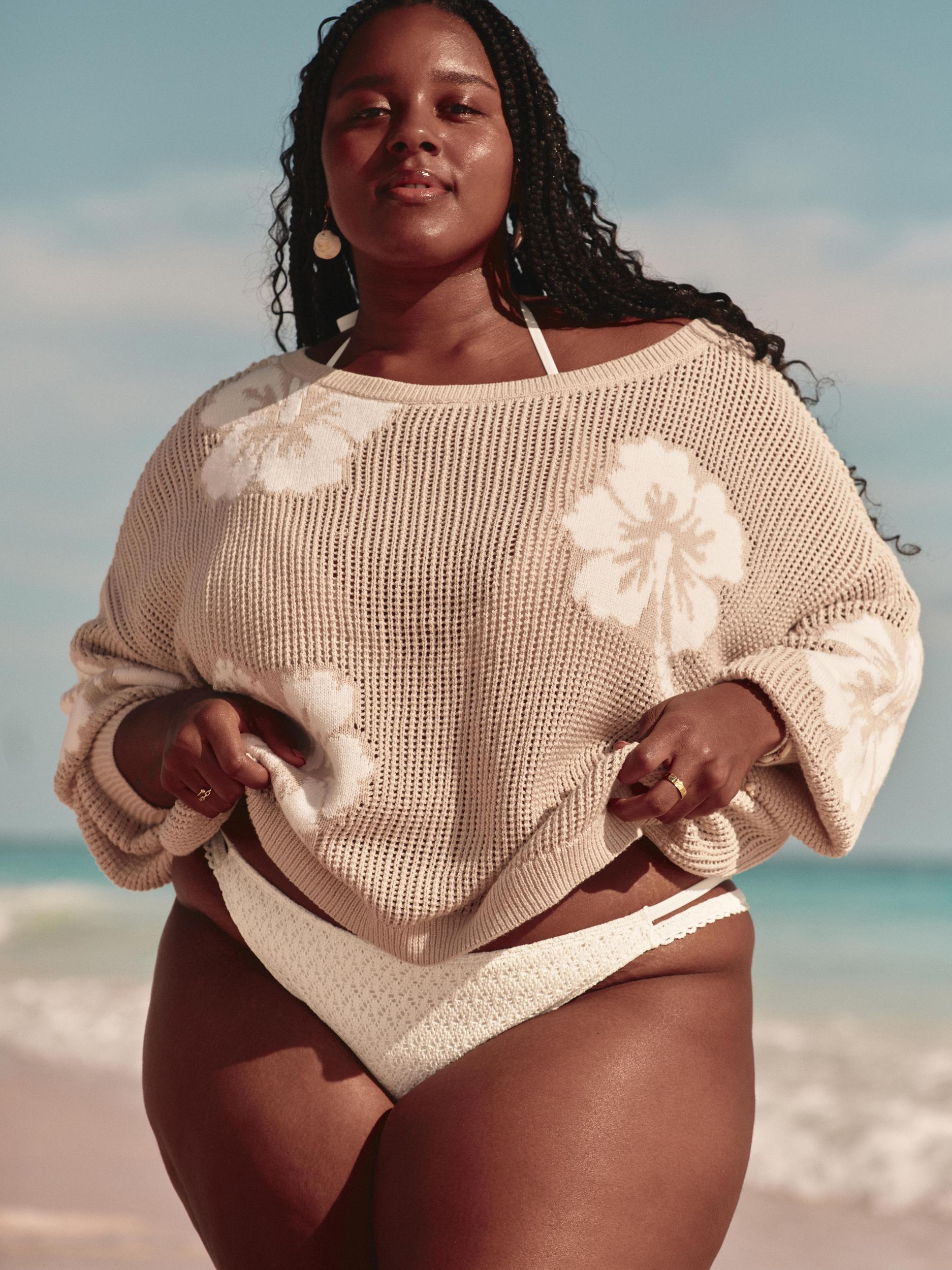 Crochet-Style Mixed High-Leg Cheeky Bikini Bottom Product Image