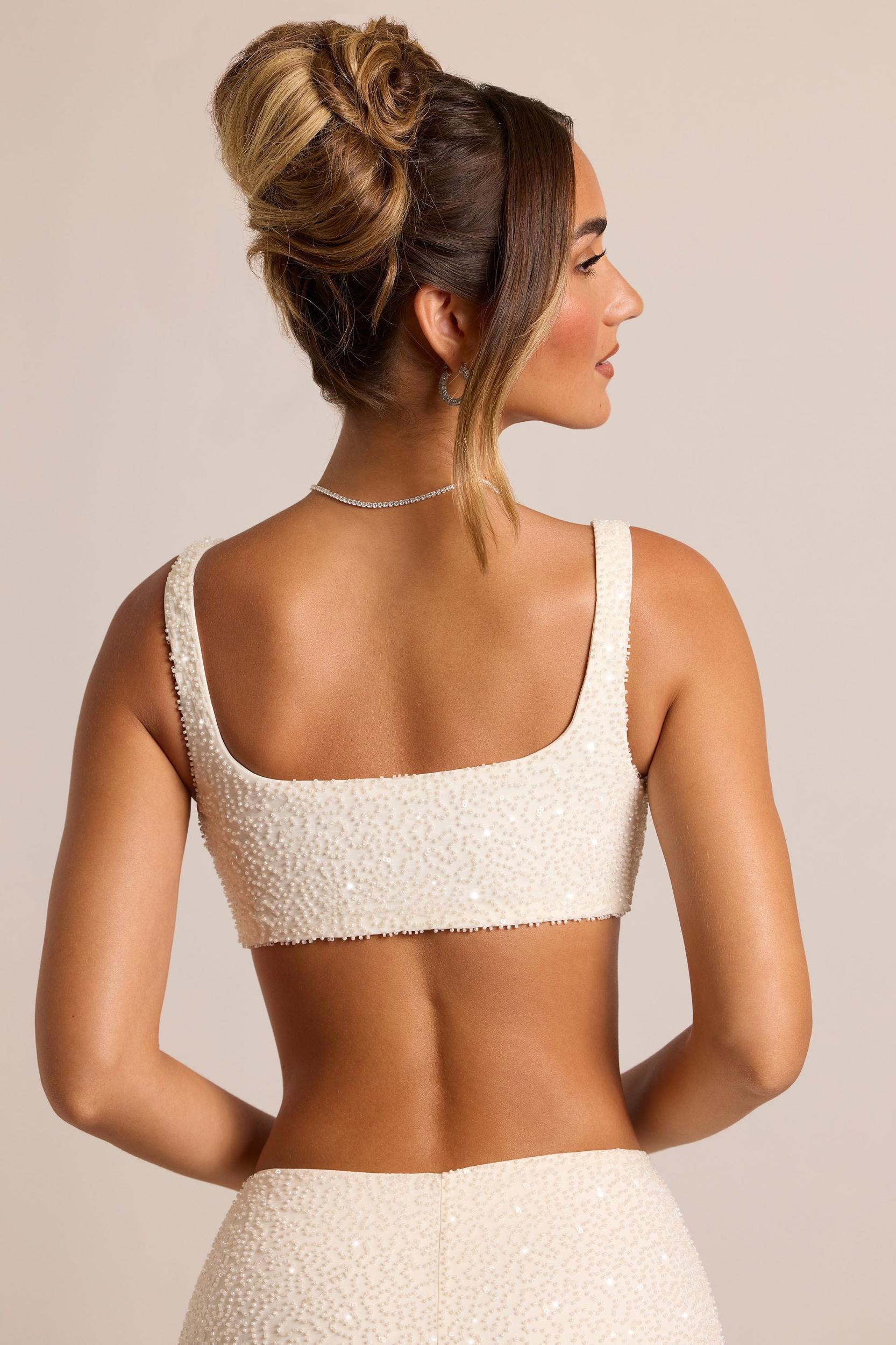 Embellished Square Neck Bralette in White Product Image