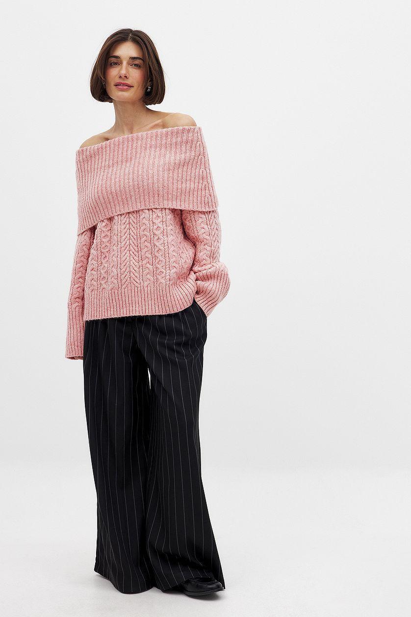 Cable Knitted Off Shoulder Sweater Product Image