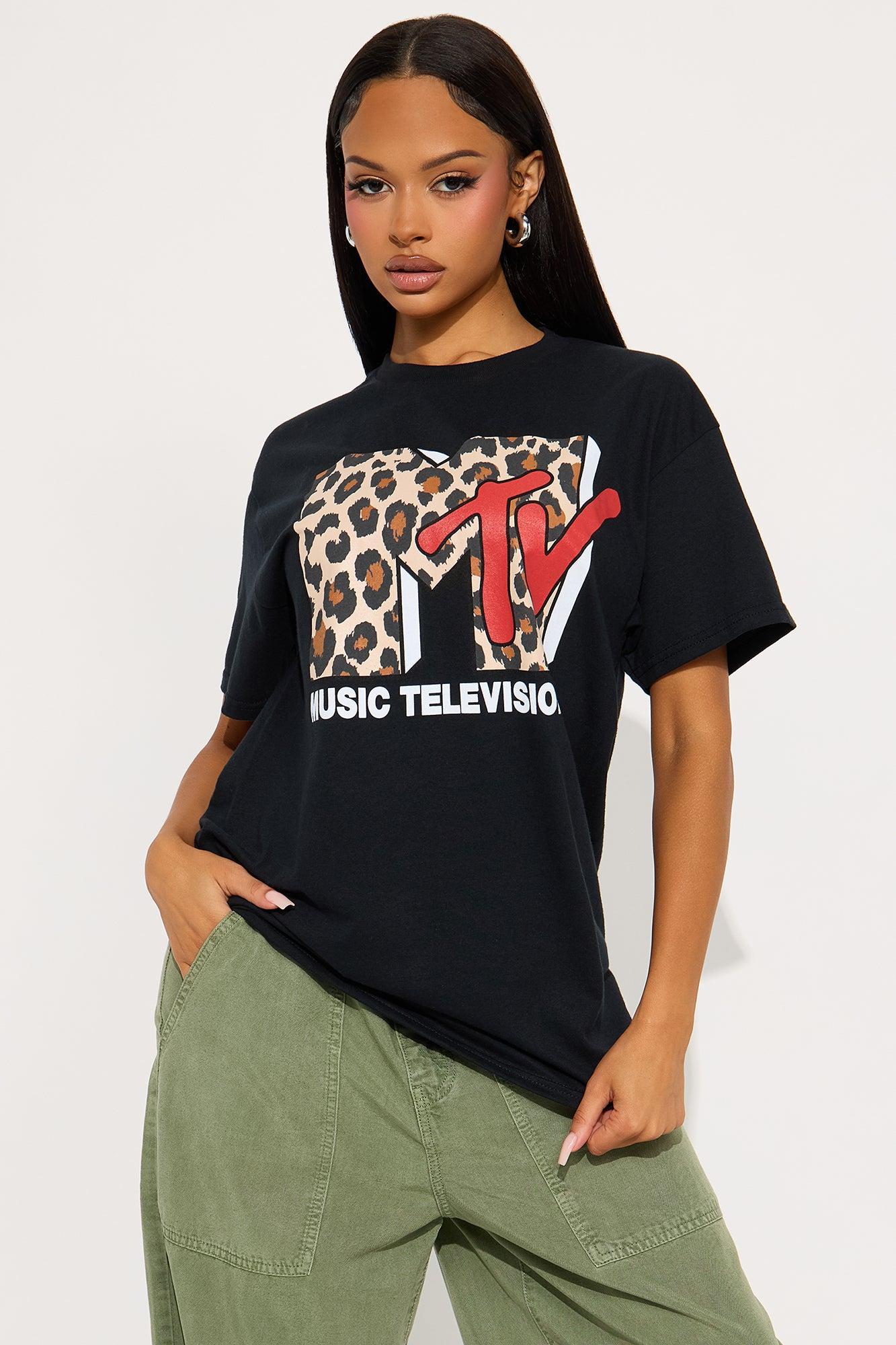 MTV Leopard Oversized Tee - Black Female Product Image