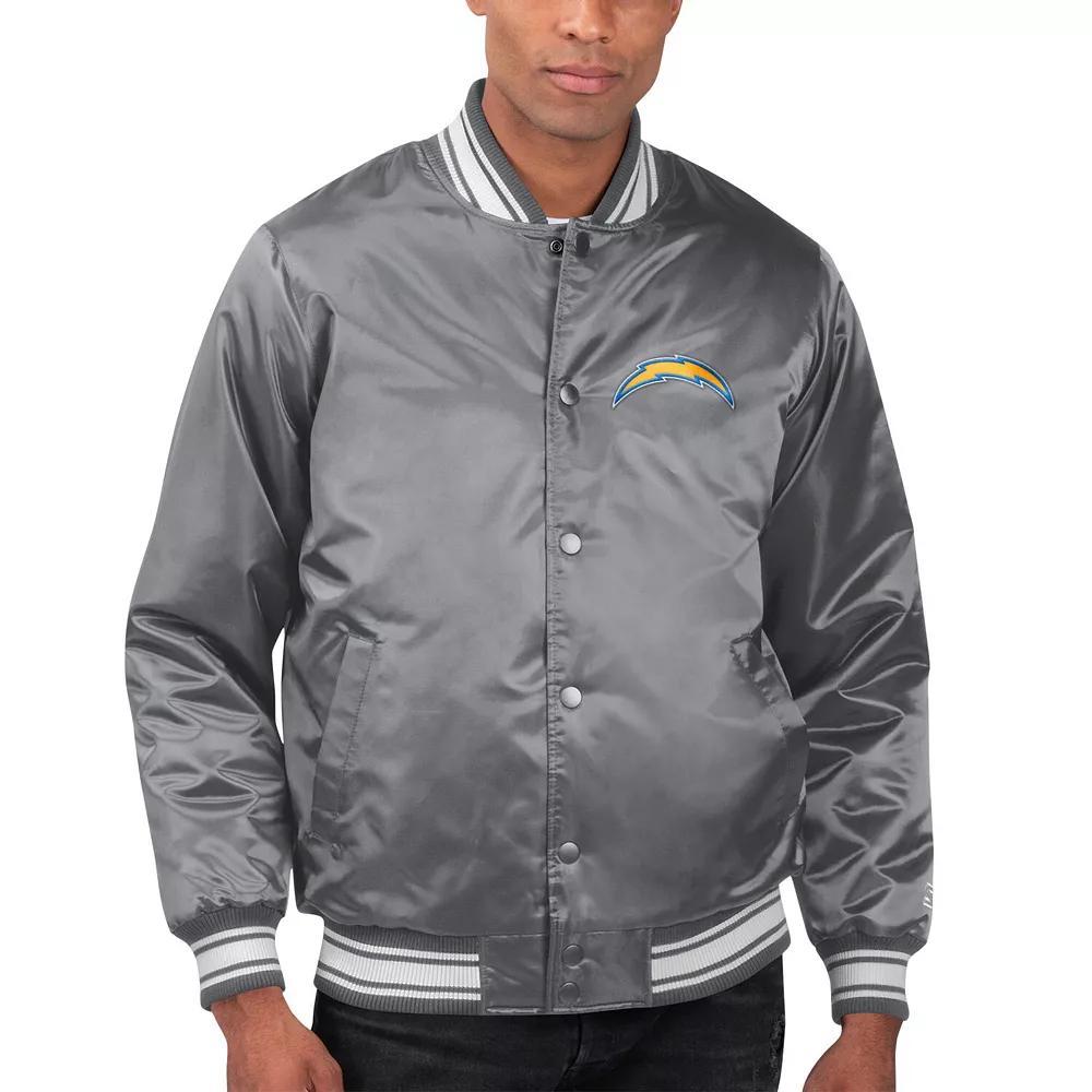 Men's Starter Gray Los Angeles Chargers Locker Room Satin Varsity Full-Snap Jacket,  Product Image