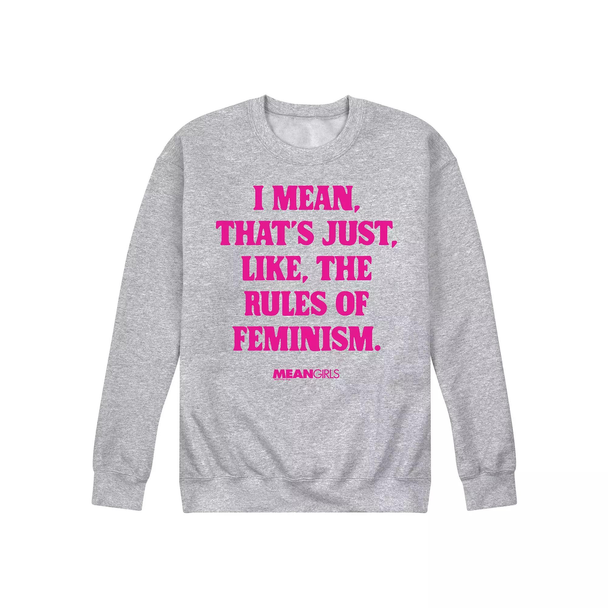 Men's Mean Girls Rules Of Feminism Fleece Sweatshirt, Size: Large, Grey Gray Product Image