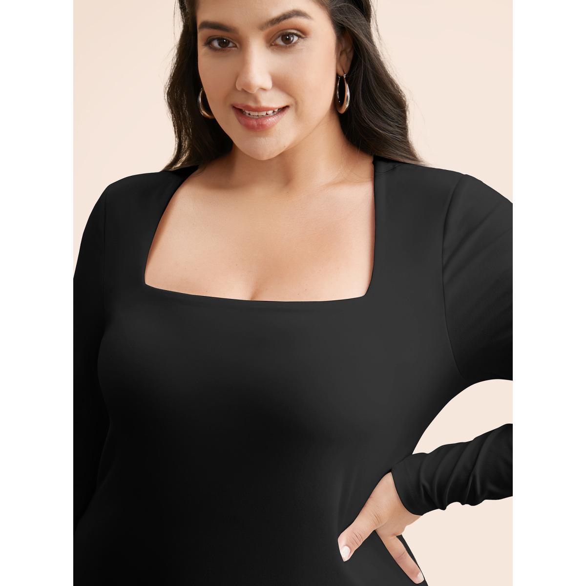 Plus Size Supersoft Essentials Solid Square Neck T-shirt Black Women Casual Non Square Neck Skinny Everyday T-shirts BloomChic 18-20/2X Product Image