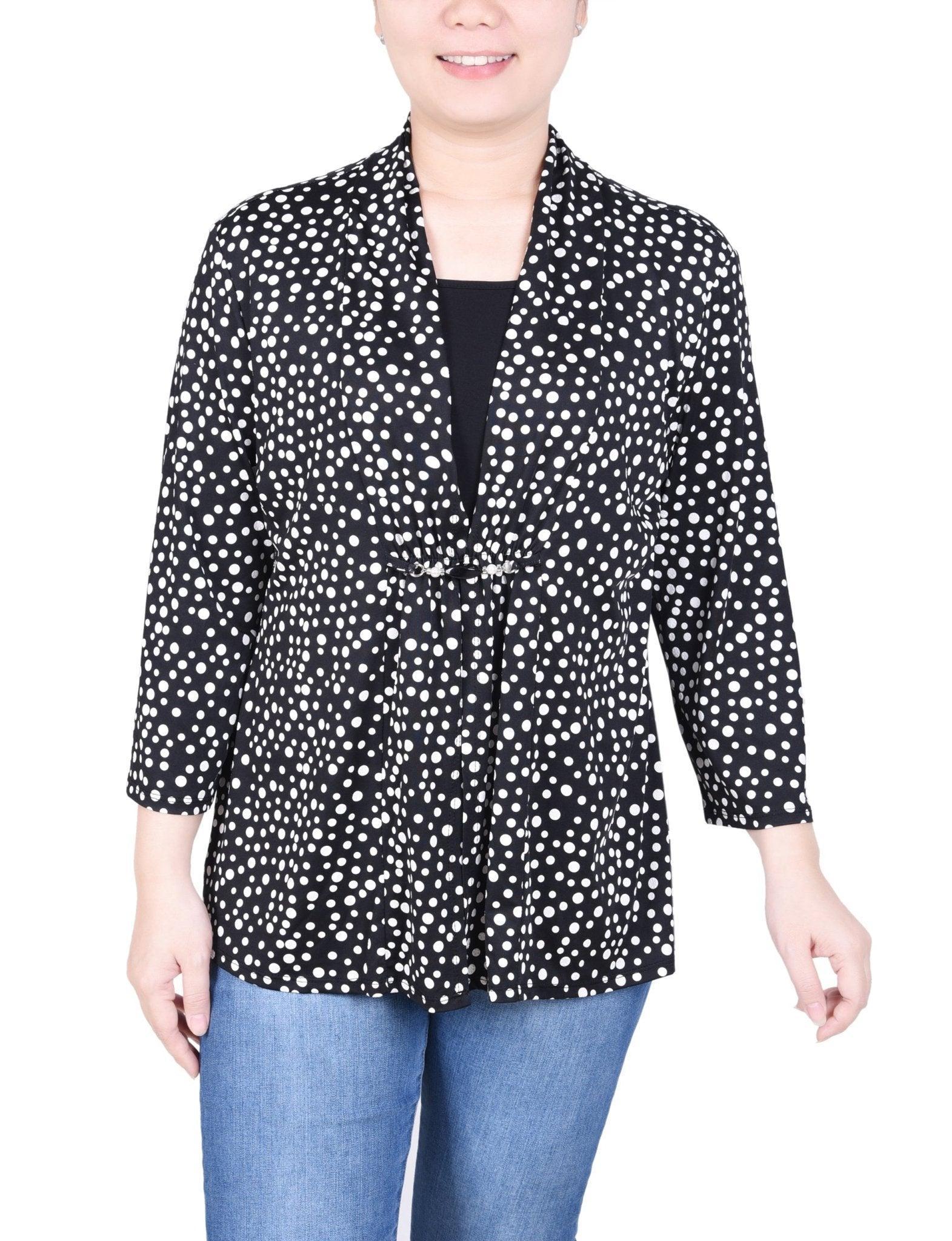 Puff Print 3/4 Sleeve Two-Fer Top - Petite Product Image