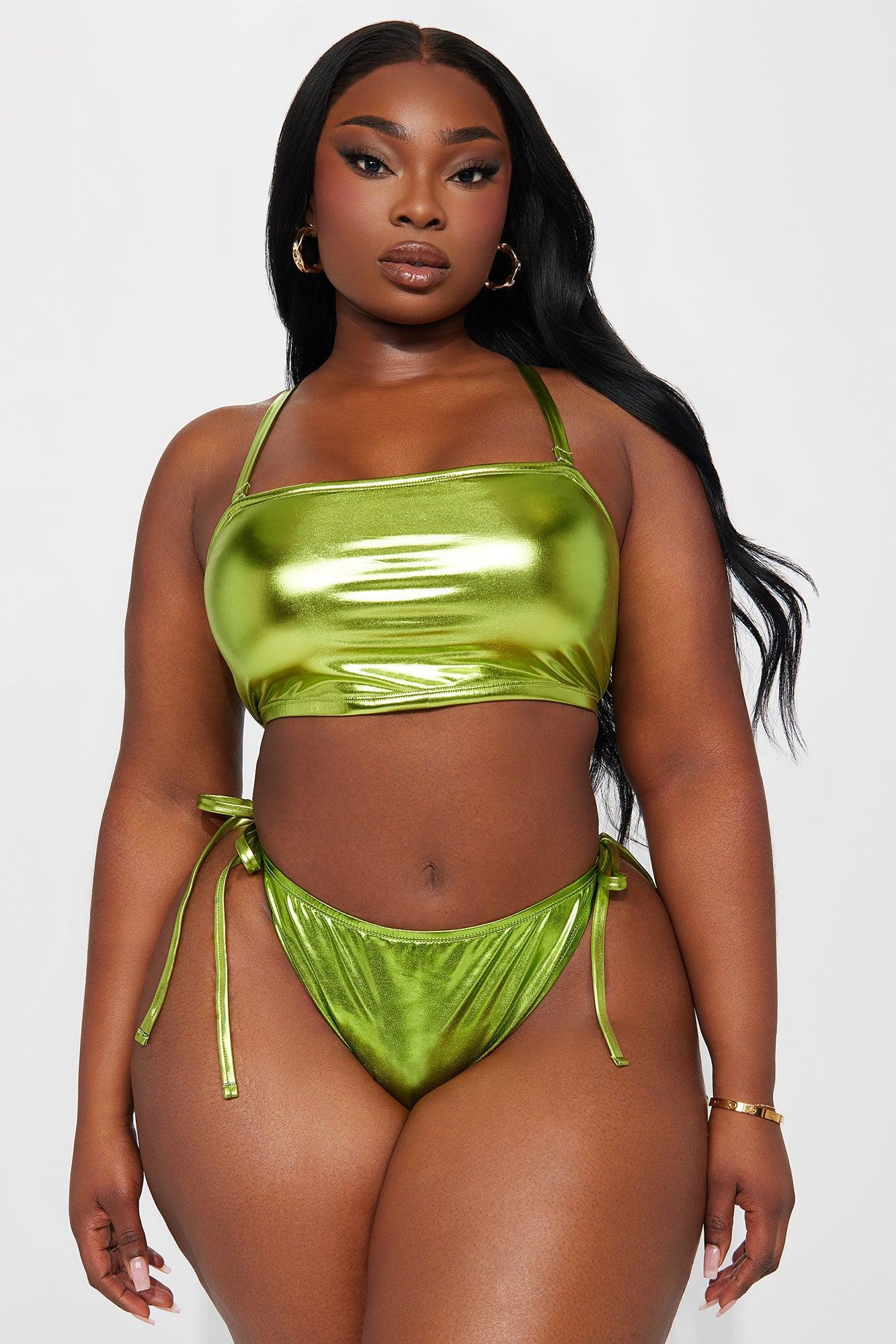 Maui Mix And Match Metallic Side Tie Bikini Bottom - Green Product Image