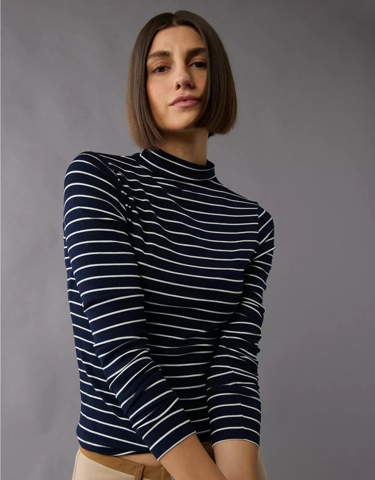AE Soft & Sexy Long-Sleeve Mock Neck T-Shirt Product Image