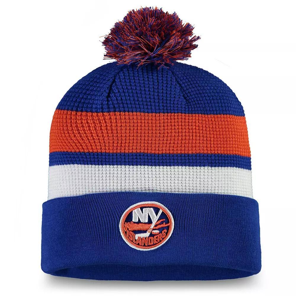 Men's Fanatics Branded Royal/Orange New York Islanders 2020 NHL Draft Authentic Pro Cuffed Pom Knit Hat, Isl Blue Product Image