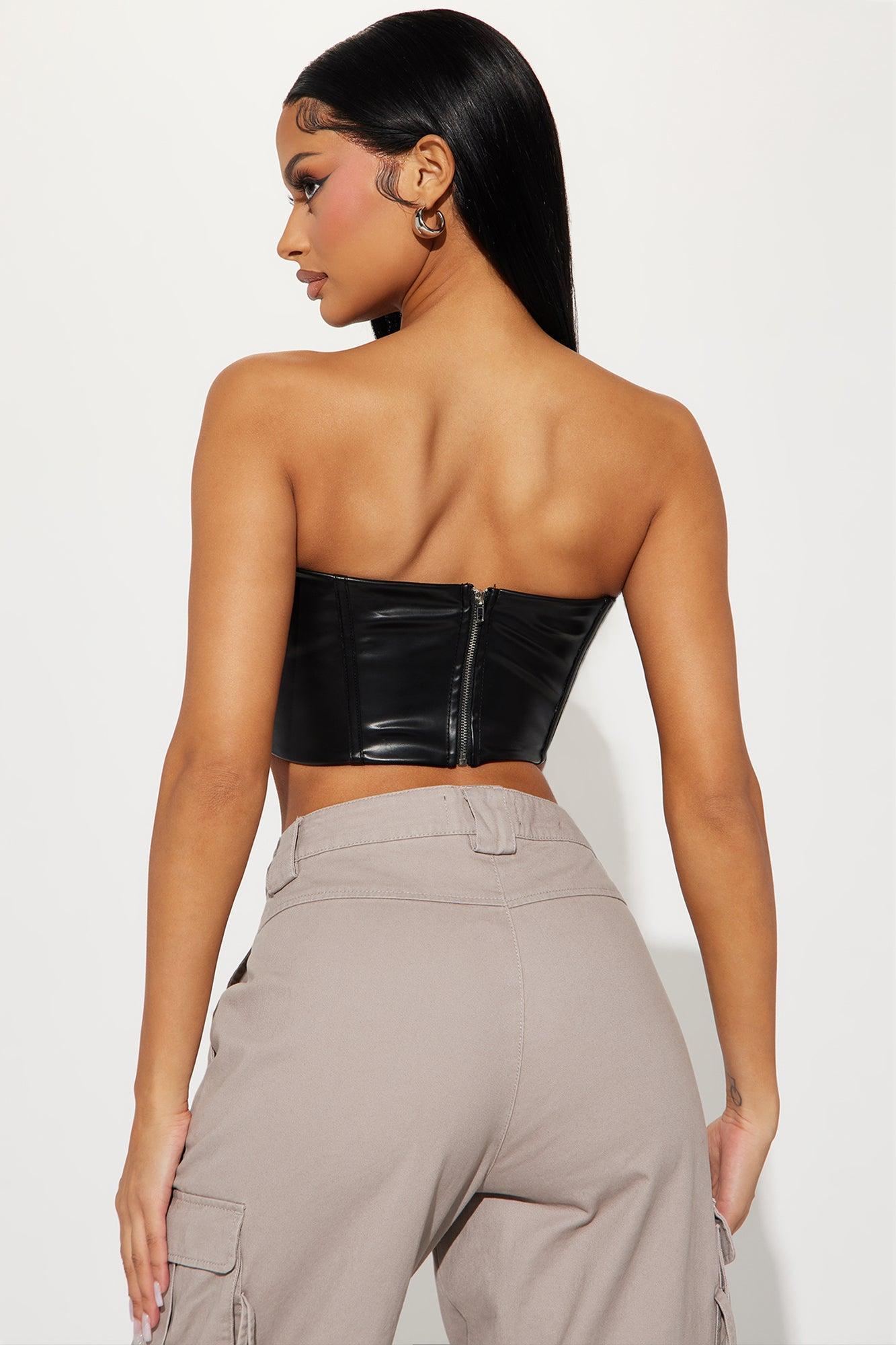 Keep Up With Me Faux Leather Corset - Black Product Image