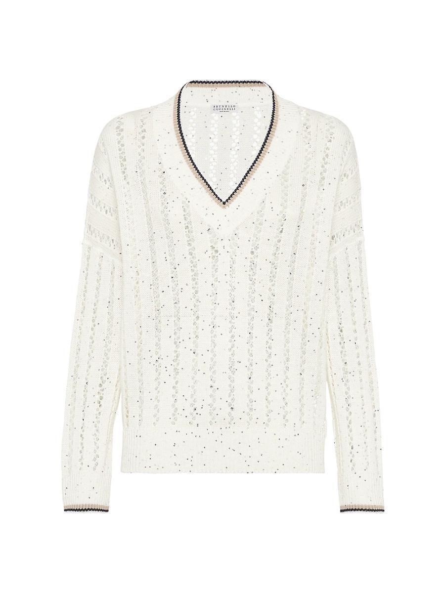 Womens Linen Dazzling Ribbed Net Sweater Product Image