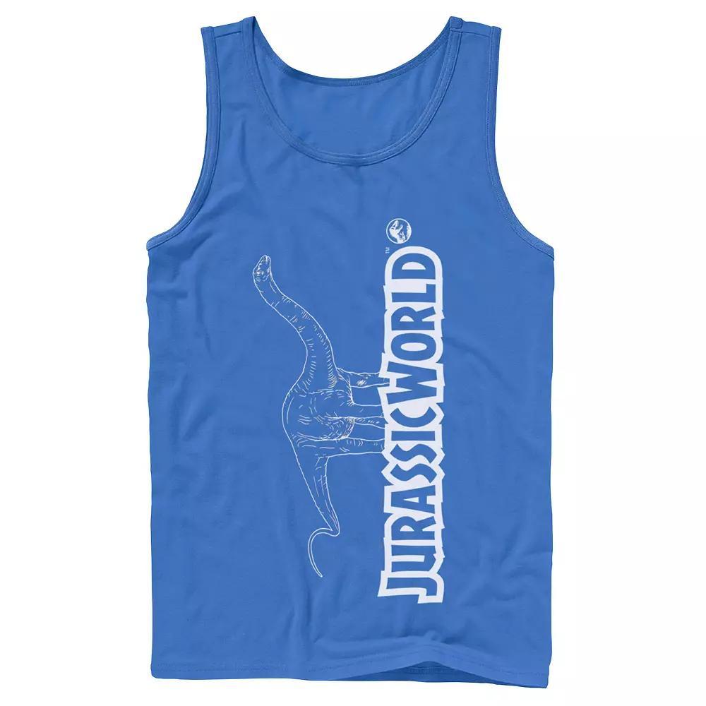 Men's Jurassic World Longneck Dinosaur Title Logo Outline Tank Top, Size: Small, Grey Product Image