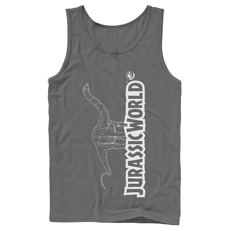 Men's Jurassic World Longneck Dinosaur Title Logo Outline Tank Top, Size: Small, Grey Product Image