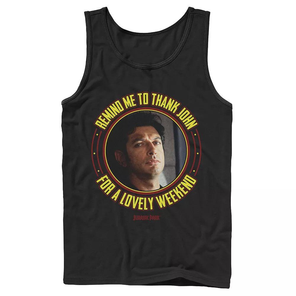Men's Jurassic Park Remind Me To Thank John For The Weekend Tank Top, Size: Large, Black Product Image