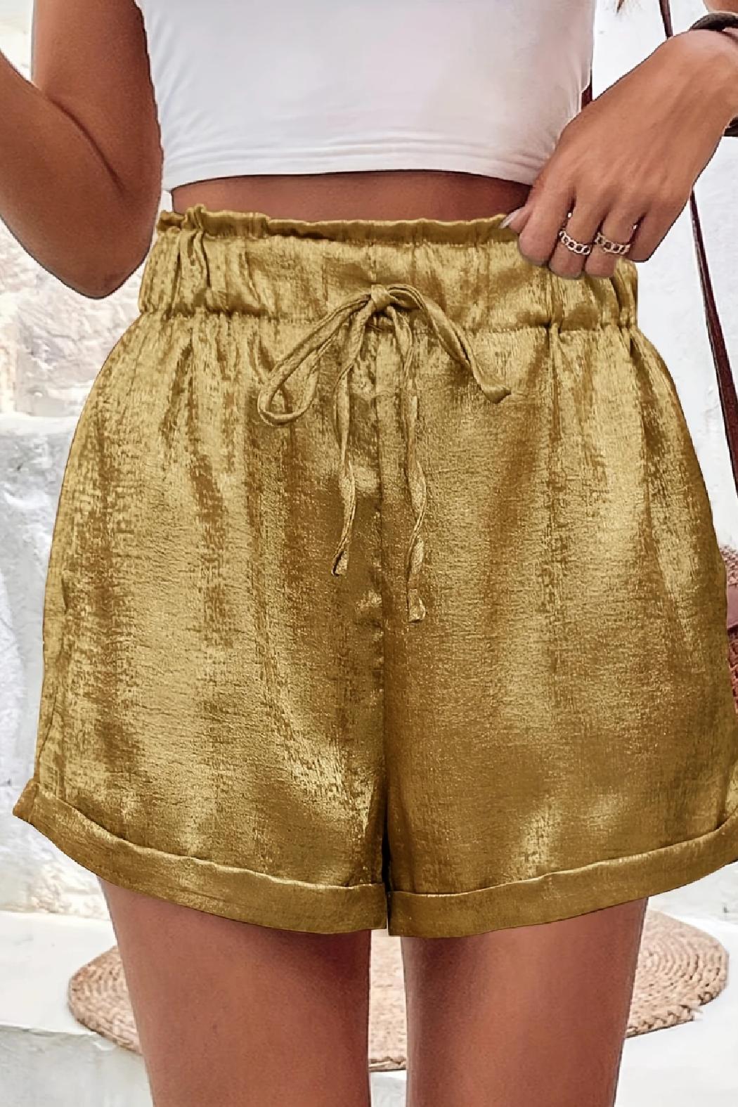 Gold Foil Cuffed Pocket Drawstring Shorts Product Image