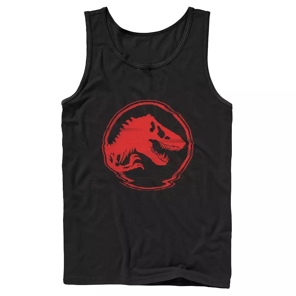 Men's Jurassic World Red Logo Glitch Coin Tank Top, Size: XXL, Black Product Image