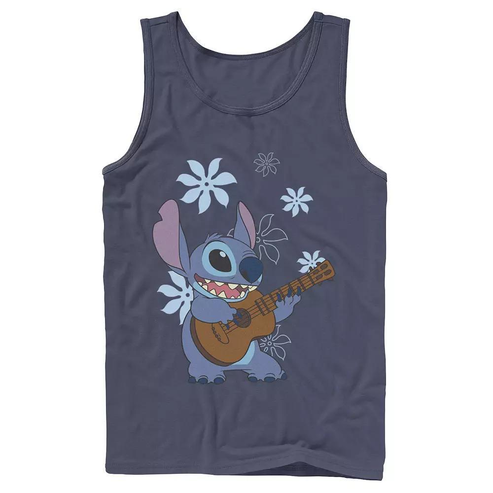 Men's Disney Lilo & Stitch Flowers Background Tank Top, Boy's, Size: Small, Blue Product Image