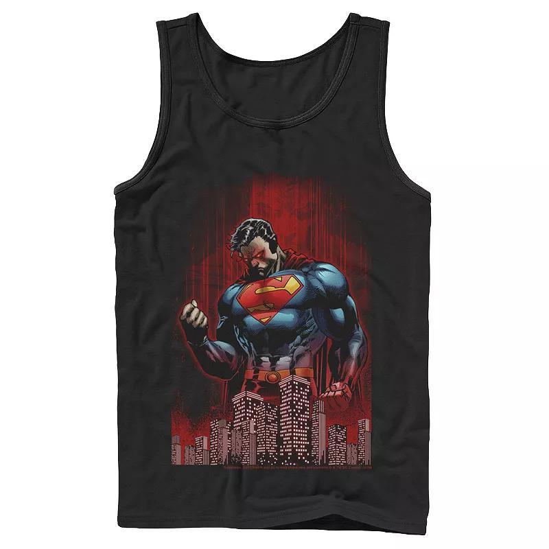 Men's DC Comics Superman Power Flex Skyline Comic Poster Tank Top, Size: Medium, Black Product Image